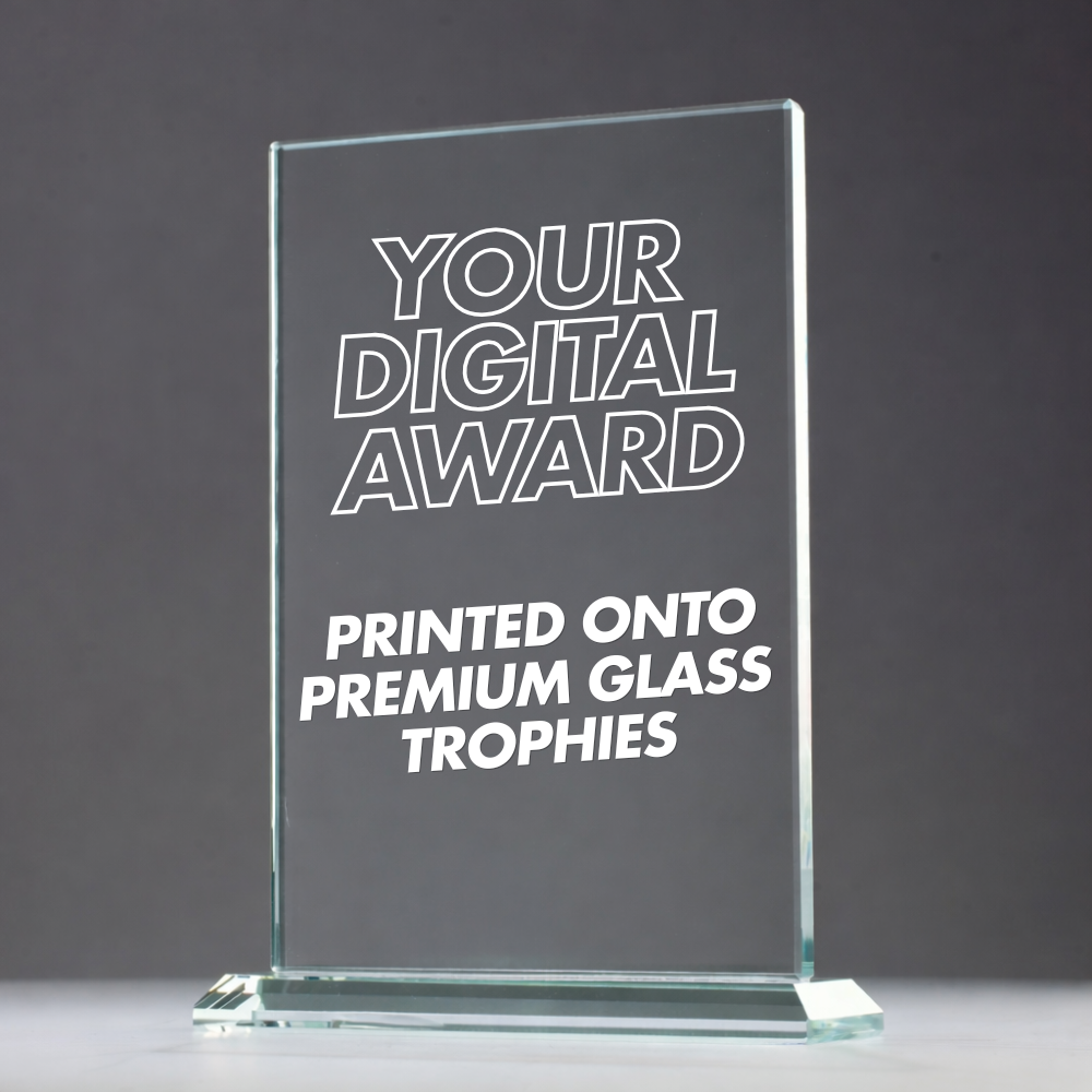 CUSTOM DIGITAL AWARD PRINTED ONTO GLASS TROPHY (180mm)