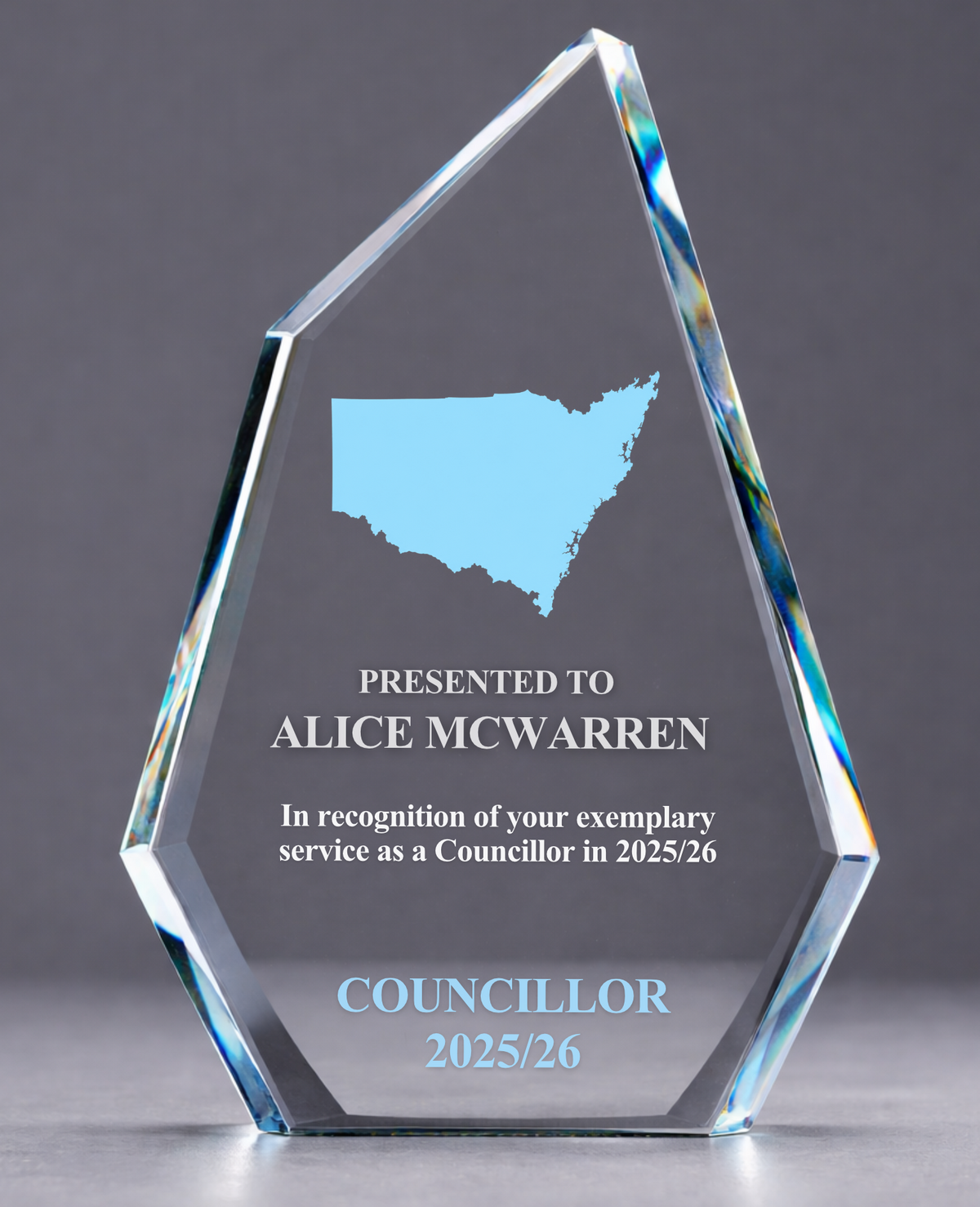 NSW #03 - Glass Sail Award with NSW Map