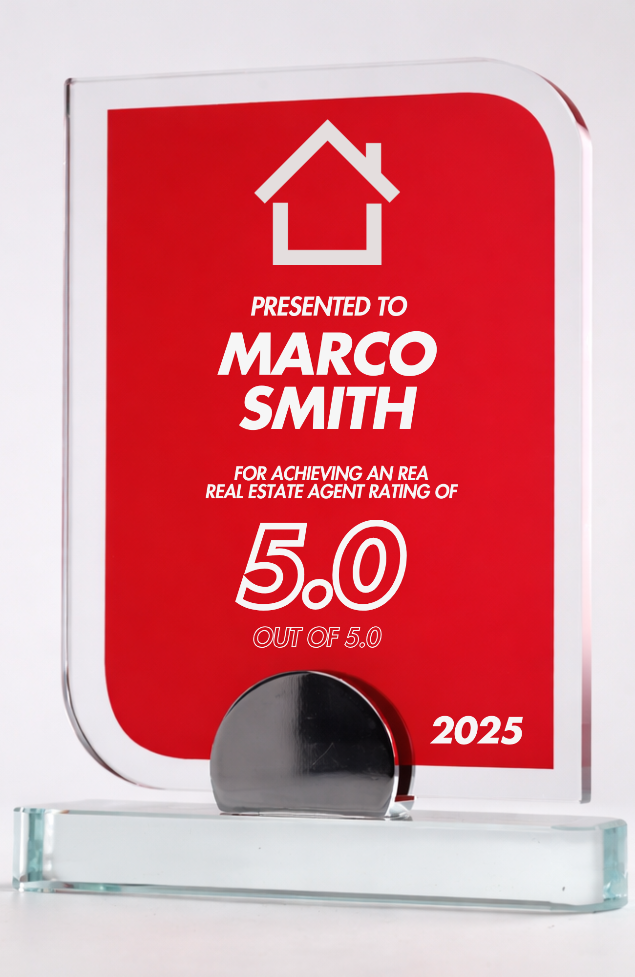 REAL ESTATE AGENT RATING GLASS PLAQUE