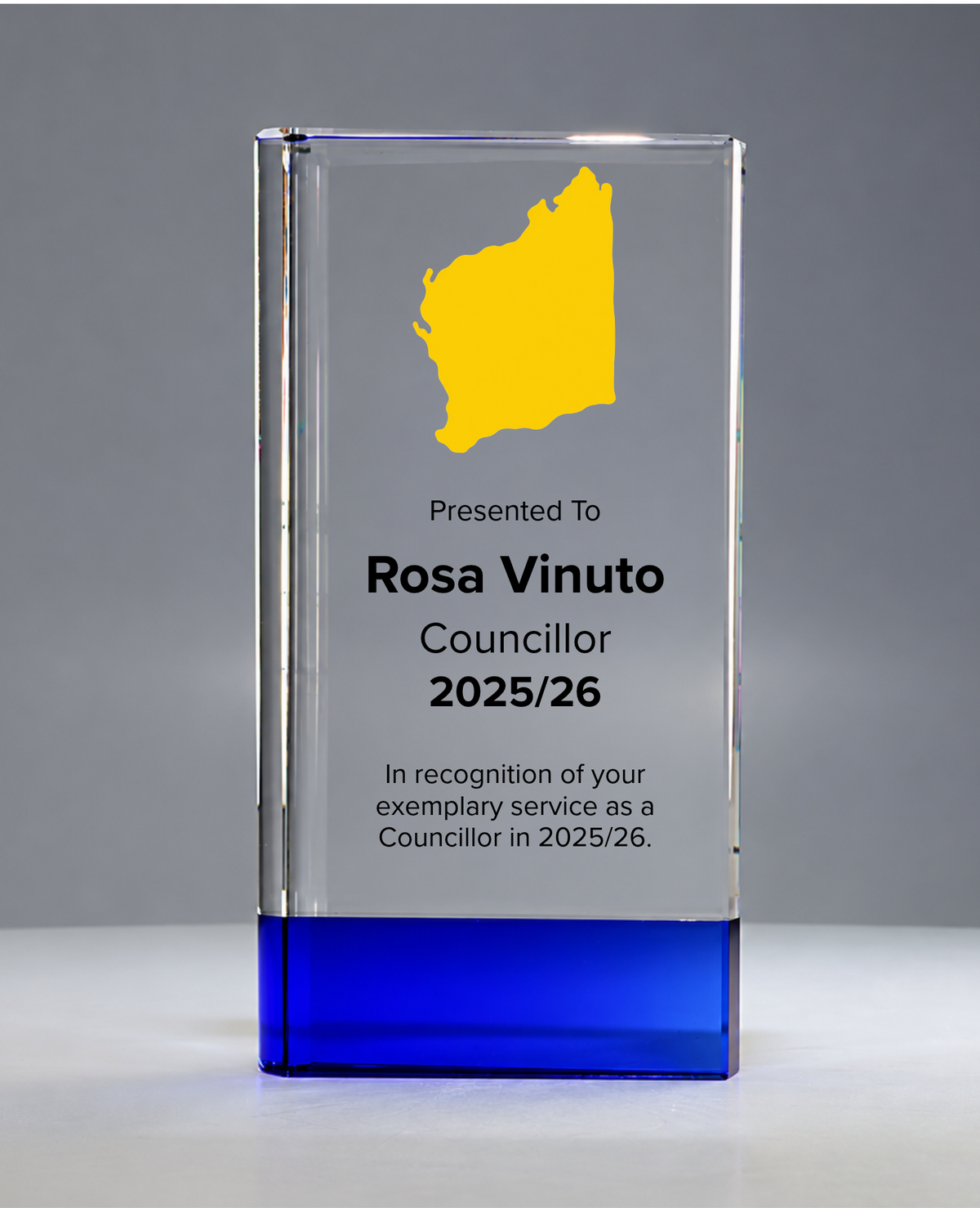 15 - Sapphire Duo-Tone Crystal Award with stylised Western Australian Map