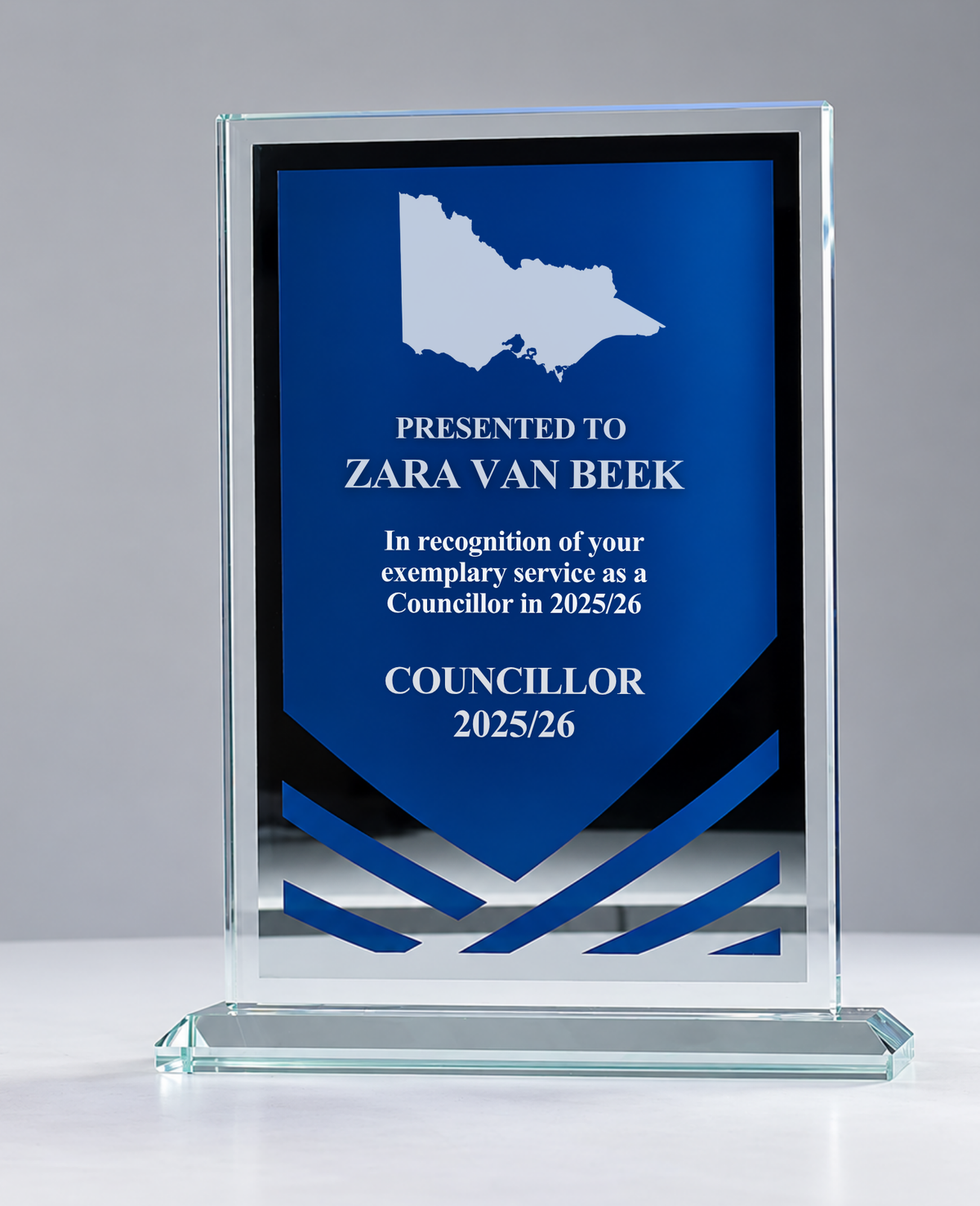 01 - Blue Mirror Glass Award with Victorian Map