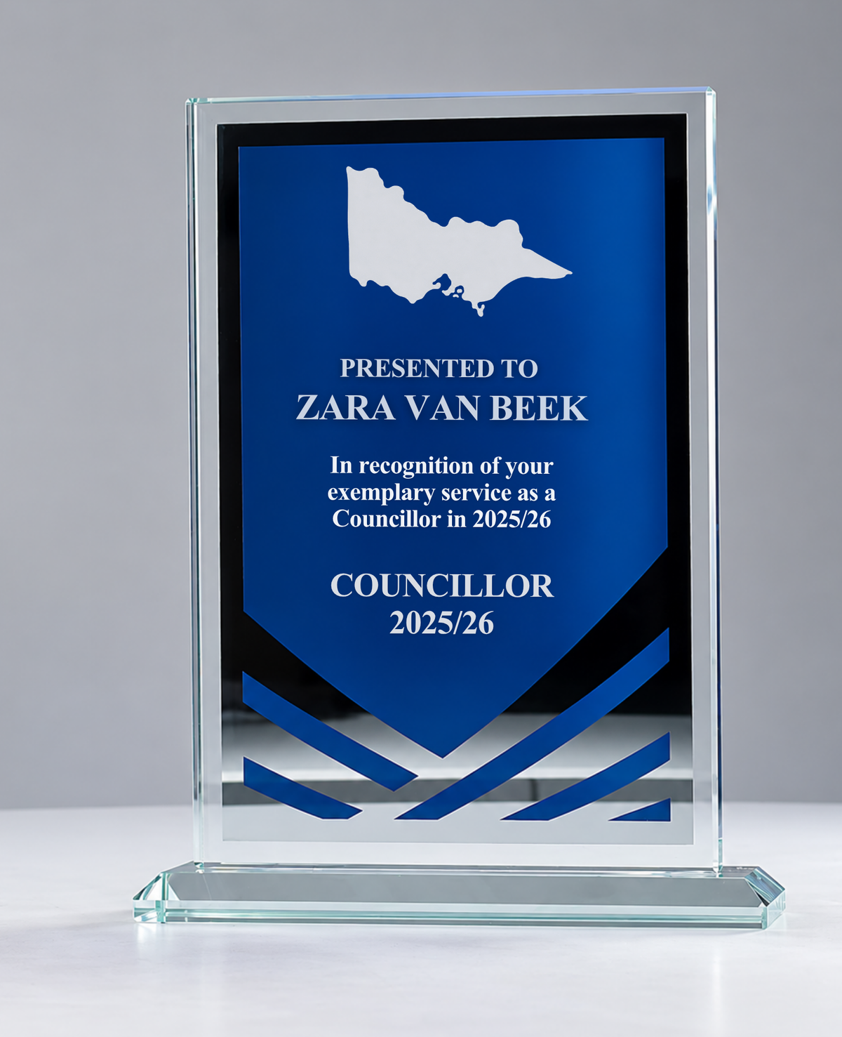 03 - Blue Mirror Glass Award with stylised Victorian Map