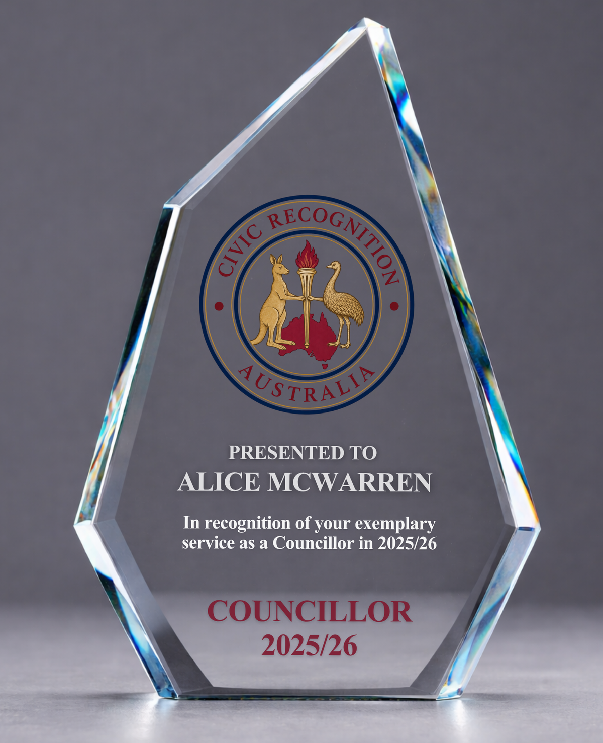 05 - Glass Sail Award with Civic Recognition crest