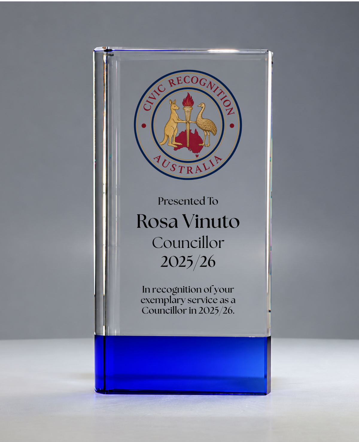 14 - Sapphire Duo-Tone Crystal Award with Civic Recognition crest