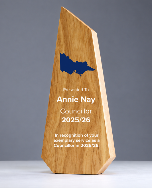 18 - Timber Pinnacle Award with stylised Victorian Map