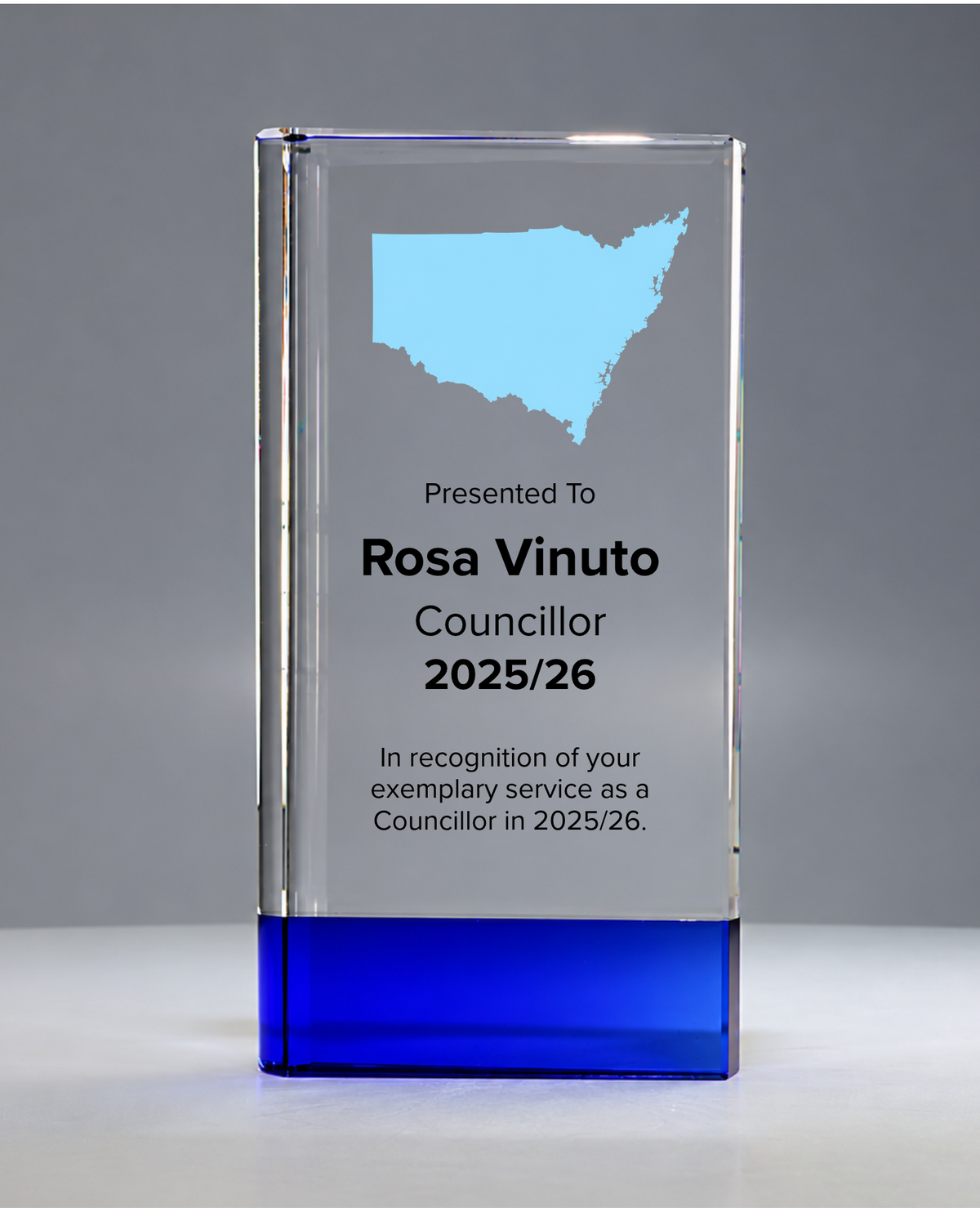 NSW #09 - Sapphire Duo-Tone Crystal Award with NSW Map
