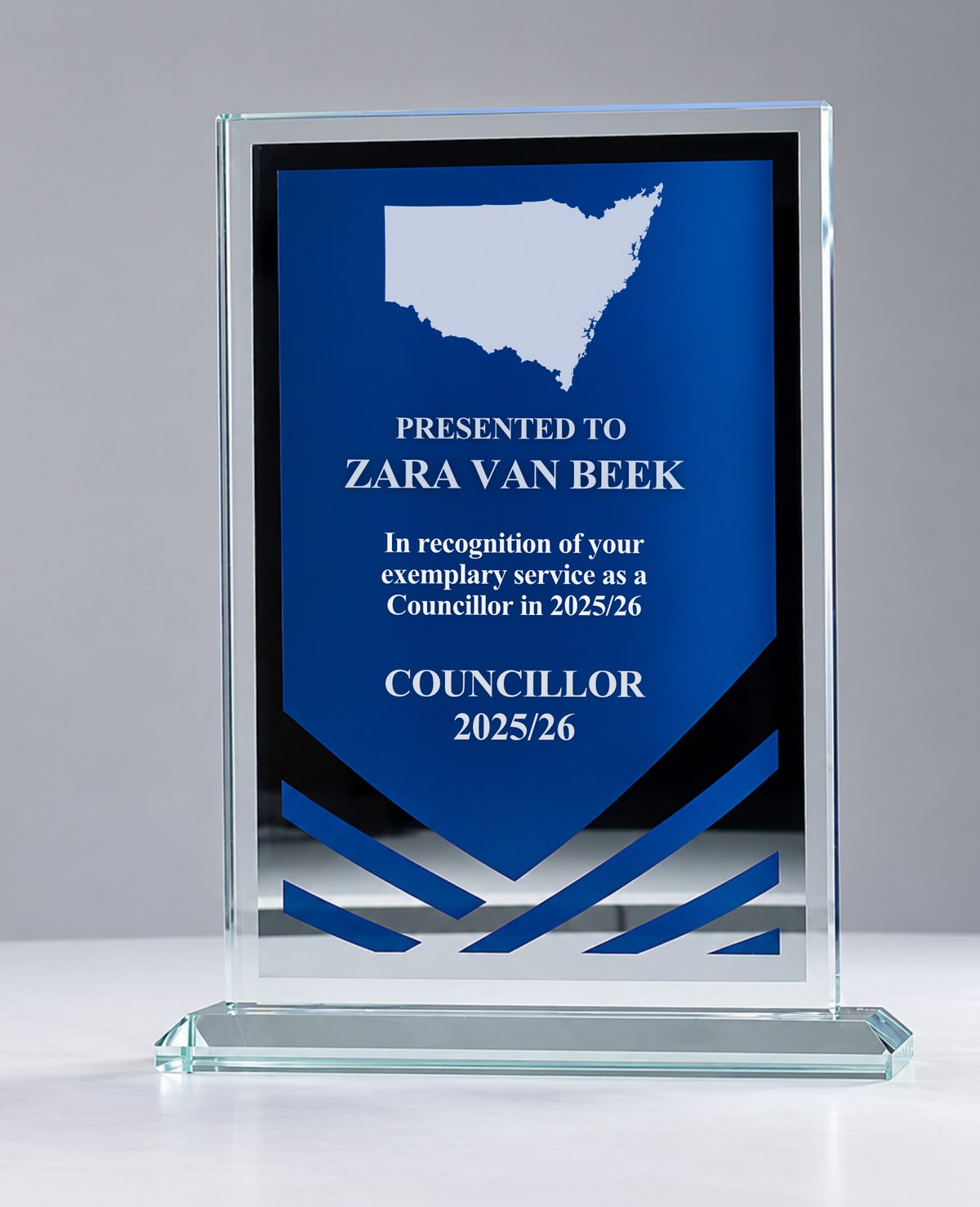 NSW #01 - Blue Mirror Glass Award with NSW Map