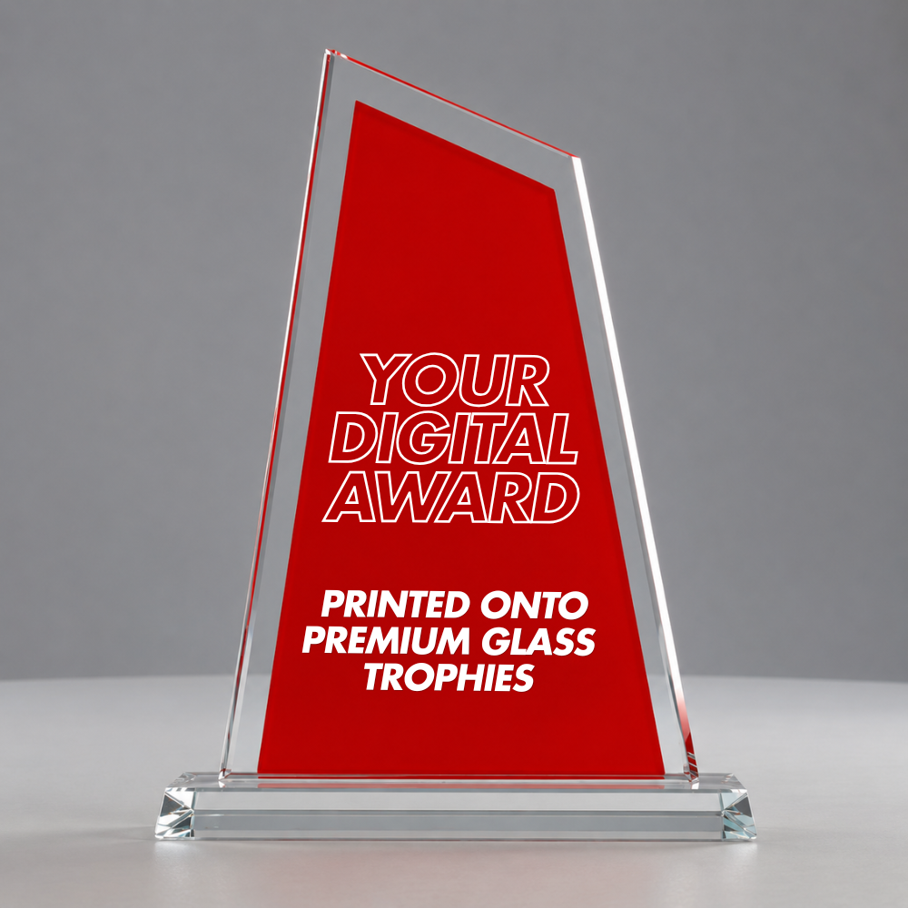 CUSTOM DIGITAL AWARD PRINTED ONTO RED TROPHY (180mm)