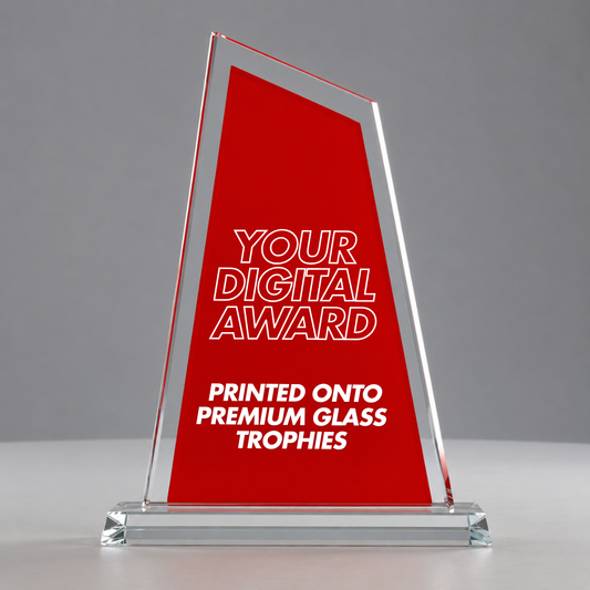 CUSTOM DIGITAL AWARD PRINTED ONTO RED TROPHY (180mm)