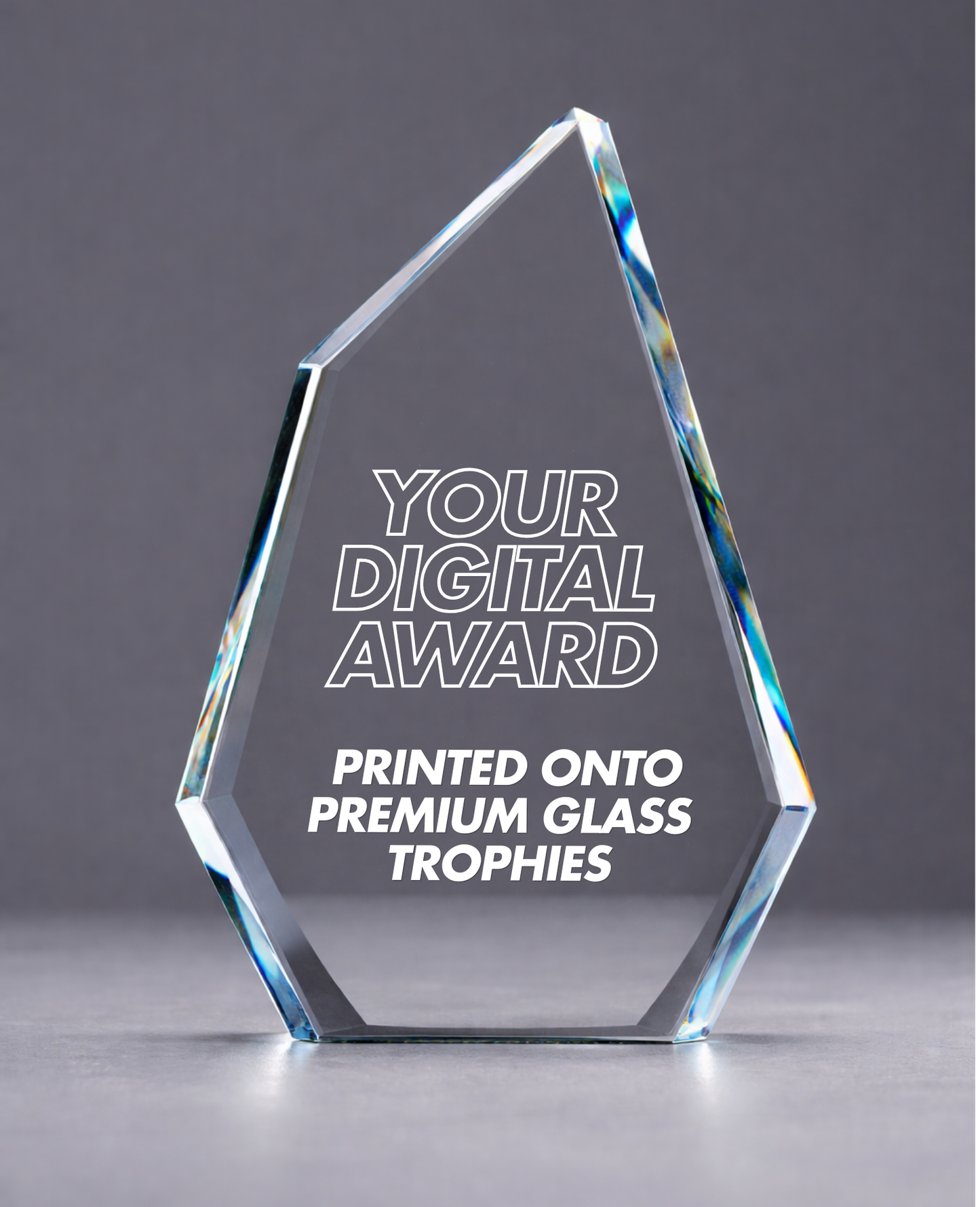 CUSTOM DIGITAL AWARD PRINTED ONTO GLASS SAIL TROPHY (180mm)