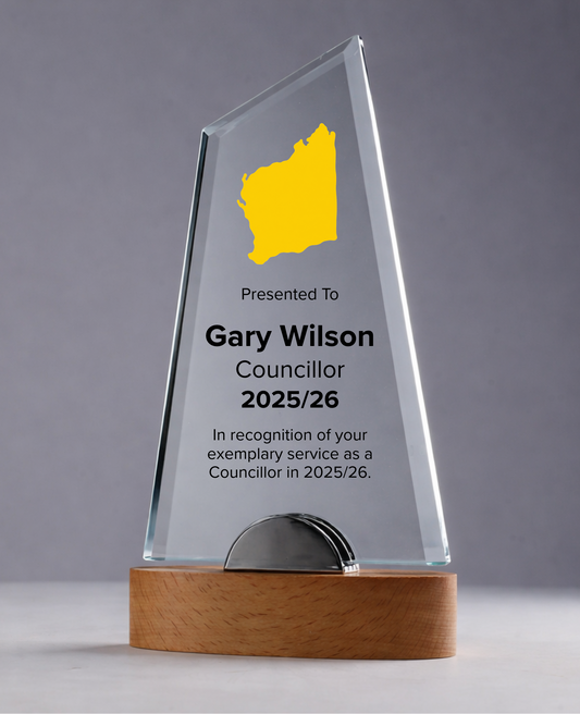 09 - Glass Flotilla Award with stylised Western Australia Map