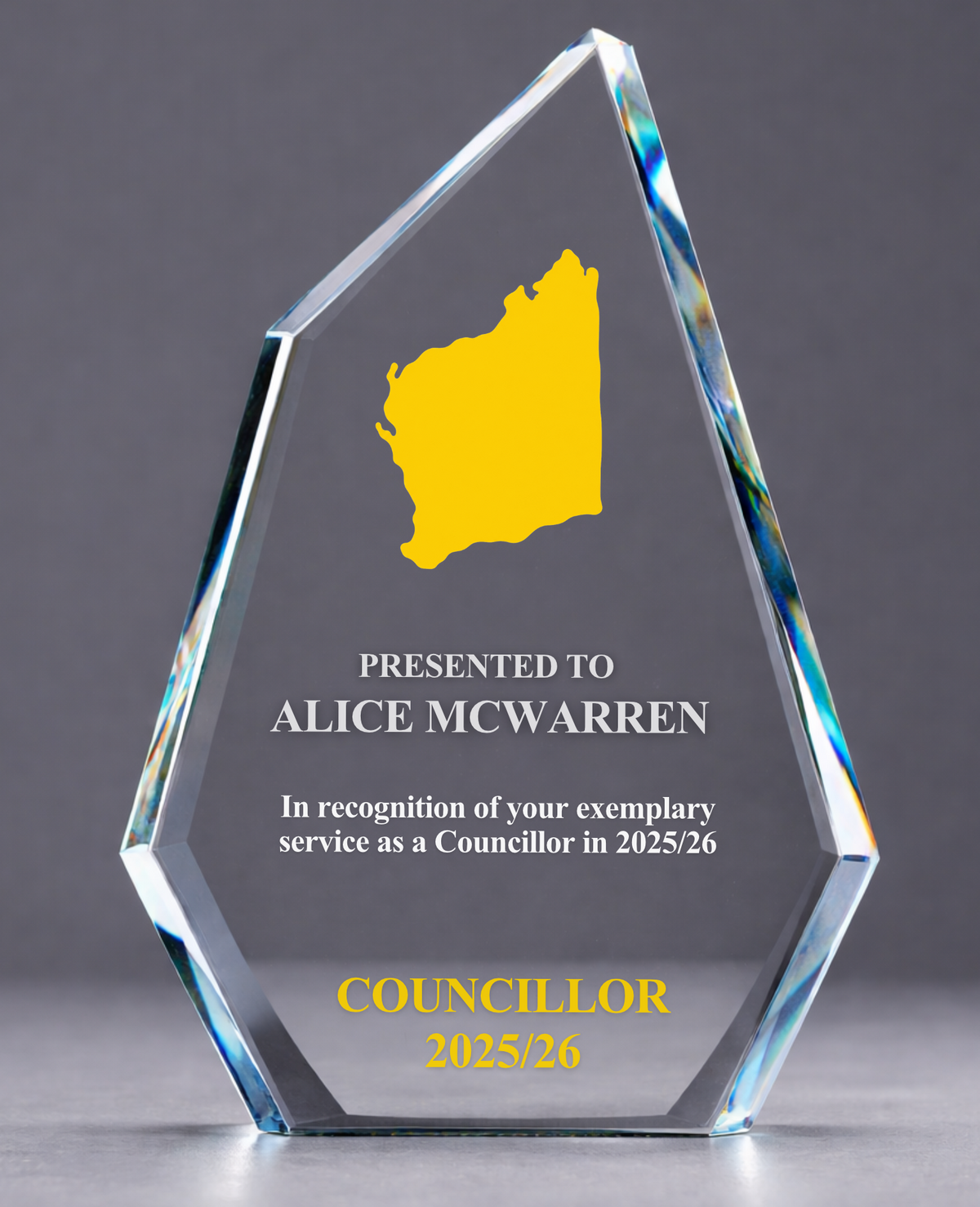06 - Glass Sail Award with stylised Western Australia Map